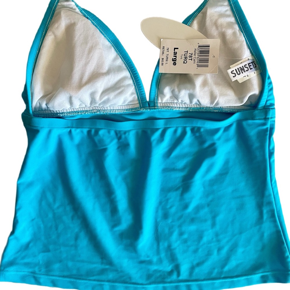 NWT Sunsets Turquoise Blue Tankini Swim Top, size L - Picture 2 of 4